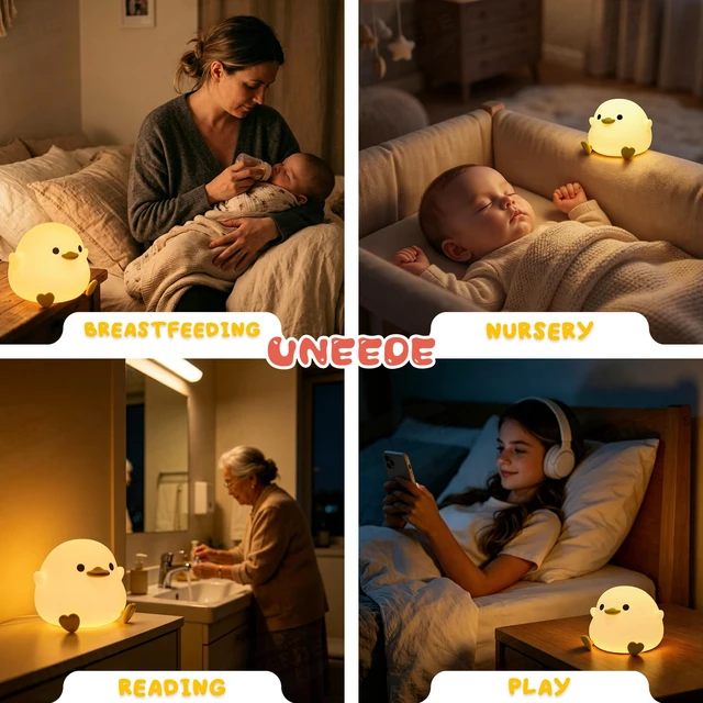 Alt view image 7 of 7 - LED Cute Bean Duck Night Light, DoDo Duck Silicone Nursery Night Light Squishy Dimmable Rechargeable Table Bedside Lamp with Touch Sensor for Bedrooms, Living Room Unique Dorm Decor Gift Toy
