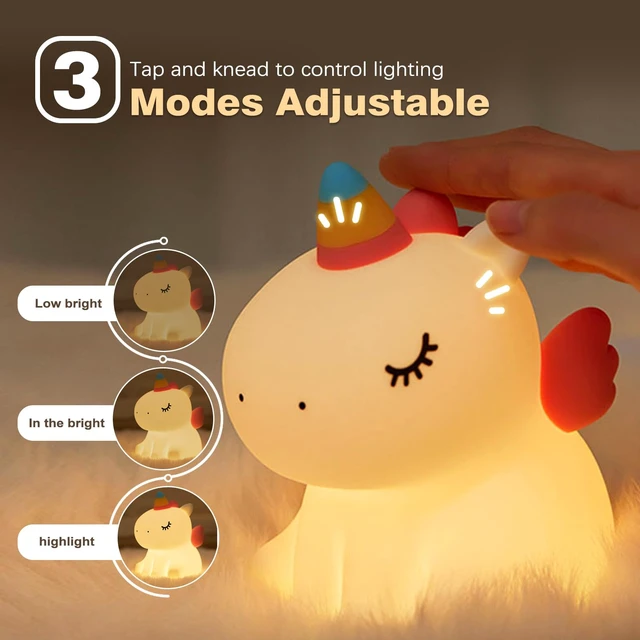 Alt view image 2 of 6 - Unicorn Night Light, LED Squishy Cute Lamp, Dimmable Kids Baby Bedroom Nightlight, Rechargeable Touch Lamp for Girls Room Decor