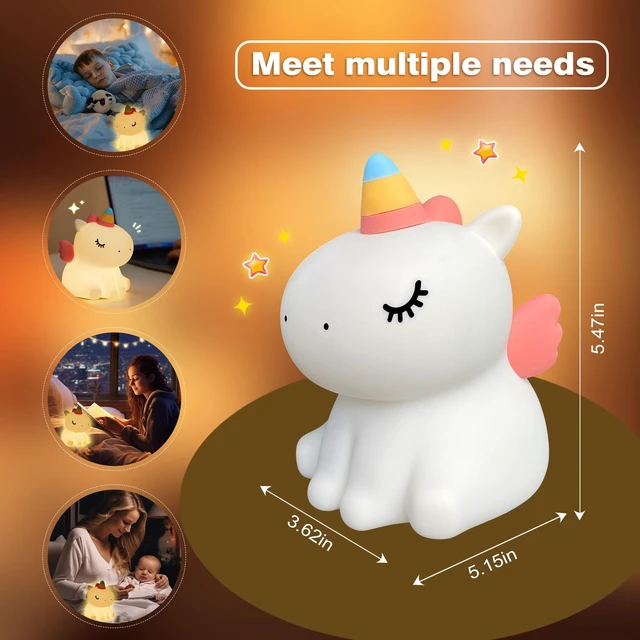 Alt view image 5 of 6 - Unicorn Night Light, LED Squishy Cute Lamp, Dimmable Kids Baby Bedroom Nightlight, Rechargeable Touch Lamp for Girls Room Decor