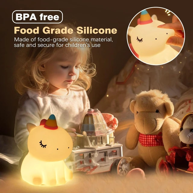 Alt view image 4 of 6 - Unicorn Night Light, LED Squishy Cute Lamp, Dimmable Kids Baby Bedroom Nightlight, Rechargeable Touch Lamp for Girls Room Decor