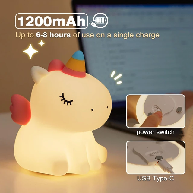 Alt view image 3 of 6 - Unicorn Night Light, LED Squishy Cute Lamp, Dimmable Kids Baby Bedroom Nightlight, Rechargeable Touch Lamp for Girls Room Decor