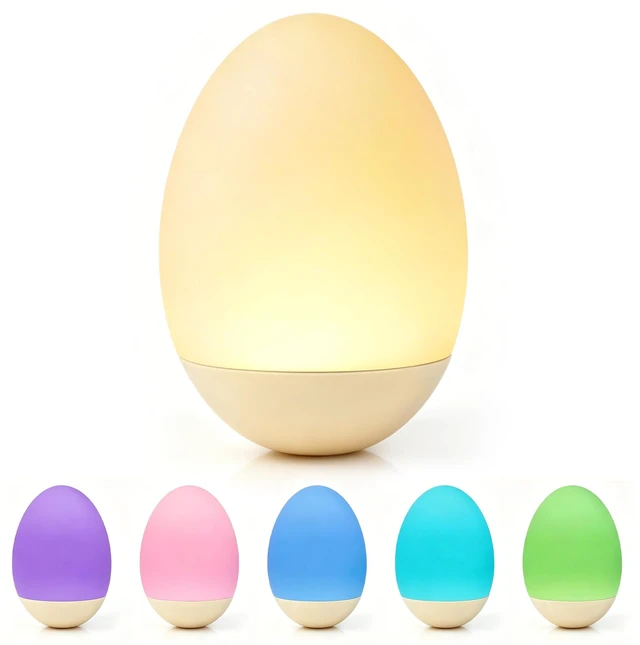 Main image of Egg Light for Nursery, Baby Night Light for Feedings & Diaper Changes | 7 Colors Changing Mode, Eye Caring, Touch Control, Timer, Stepless Dimming, Rechargeable, Soft Silicone, BPA Free