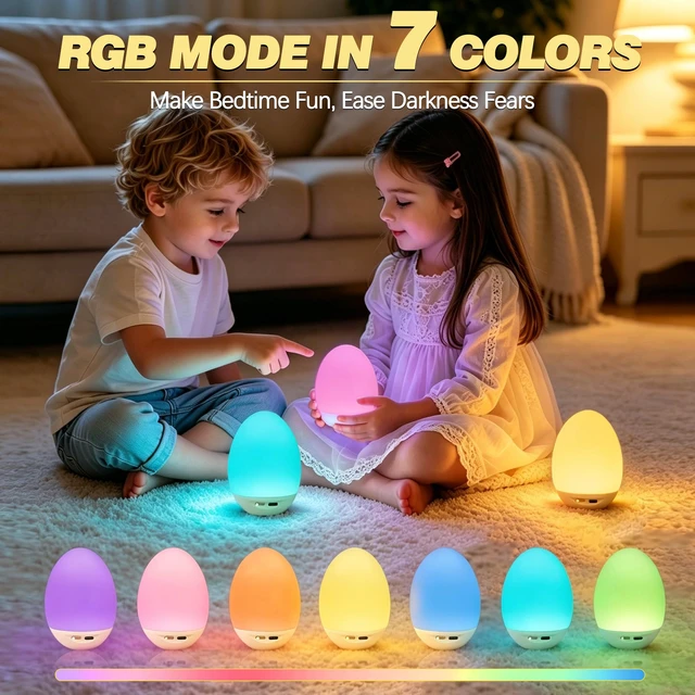 Alt view image 2 of 7 - Egg Light for Nursery, Baby Night Light for Feedings & Diaper Changes | 7 Colors Changing Mode, Eye Caring, Touch Control, Timer, Stepless Dimming, Rechargeable, Soft Silicone, BPA Free
