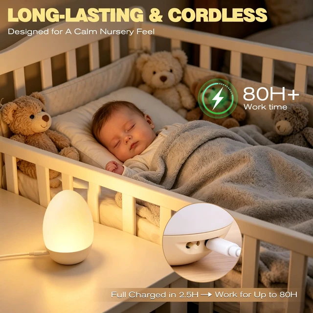 Alt view image 4 of 7 - Egg Light for Nursery, Baby Night Light for Feedings & Diaper Changes | 7 Colors Changing Mode, Eye Caring, Touch Control, Timer, Stepless Dimming, Rechargeable, Soft Silicone, BPA Free
