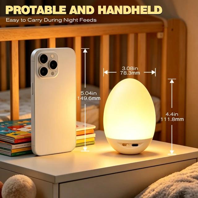 Alt view image 6 of 7 - Egg Light for Nursery, Baby Night Light for Feedings & Diaper Changes | 7 Colors Changing Mode, Eye Caring, Touch Control, Timer, Stepless Dimming, Rechargeable, Soft Silicone, BPA Free