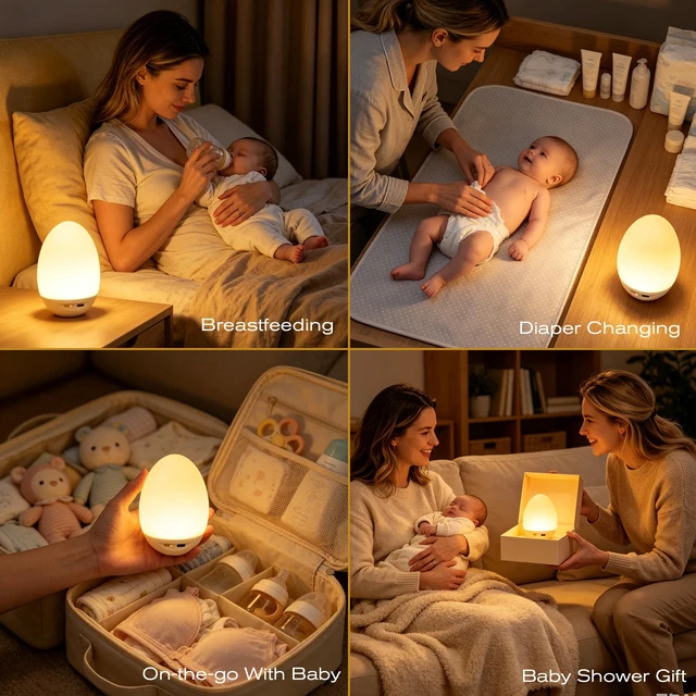 Alt view image 7 of 7 - Egg Light for Nursery, Baby Night Light for Feedings & Diaper Changes | 7 Colors Changing Mode, Eye Caring, Touch Control, Timer, Stepless Dimming, Rechargeable, Soft Silicone, BPA Free