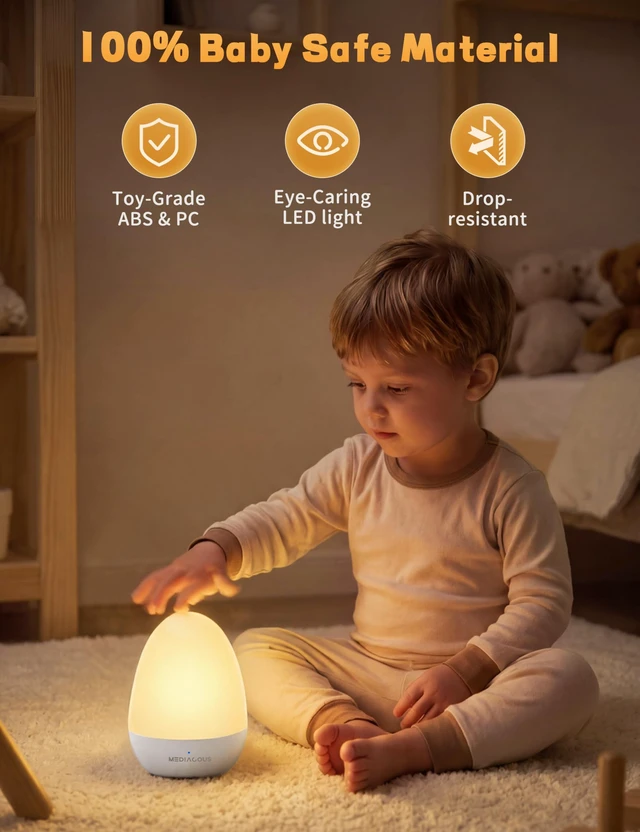 Alt view image 2 of 7 - Night Lights for Kids Room Egg Light for Nursery | Dimmable Baby Night Light with 1H Timer & Touch Control & Stable Charging Pad, ABS+PC LED Egg Night Light for Breastfeeding