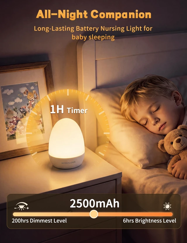 Alt view image 3 of 7 - Night Lights for Kids Room Egg Light for Nursery | Dimmable Baby Night Light with 1H Timer & Touch Control & Stable Charging Pad, ABS+PC LED Egg Night Light for Breastfeeding