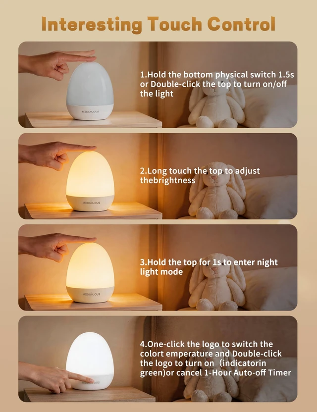 Alt view image 6 of 7 - Night Lights for Kids Room Egg Light for Nursery | Dimmable Baby Night Light with 1H Timer & Touch Control & Stable Charging Pad, ABS+PC LED Egg Night Light for Breastfeeding