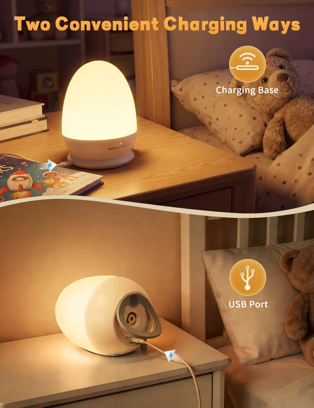 Alt view image 7 of 7 - Night Lights for Kids Room Egg Light for Nursery | Dimmable Baby Night Light with 1H Timer & Touch Control & Stable Charging Pad, ABS+PC LED Egg Night Light for Breastfeeding