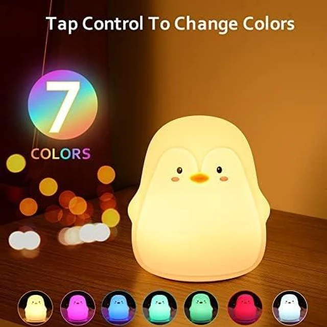 Alt view image 5 of 7 - Night Light for Kids Lamp, 16 Colors Lamp Cute, Dimmable Baby Night Lights for Nursery,Silicone Rechargeable Nightlight for Kids Room, Kawaii Room Decor (Penguin)
