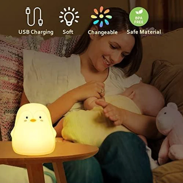 Alt view image 6 of 7 - Night Light for Kids Lamp, 16 Colors Lamp Cute, Dimmable Baby Night Lights for Nursery,Silicone Rechargeable Nightlight for Kids Room, Kawaii Room Decor (Penguin)