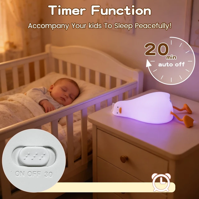 Alt view image 4 of 7 - Lying Flat Duck Night Light,RGB Silicone Duck Lamp with Blind Box | App /Touch Control ,Color Changing,Rechargeable Cute Squishy Nursery Night Light,Dimmable Bedside Lamp with Timer for Kids