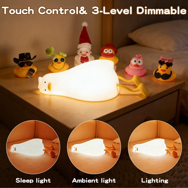 Alt view image 3 of 7 - Lying Flat Duck Night Light,RGB Silicone Duck Lamp with Blind Box | App /Touch Control ,Color Changing,Rechargeable Cute Squishy Nursery Night Light,Dimmable Bedside Lamp with Timer for Kids