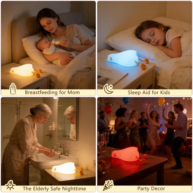 Alt view image 7 of 7 - Lying Flat Duck Night Light,RGB Silicone Duck Lamp with Blind Box | App /Touch Control ,Color Changing,Rechargeable Cute Squishy Nursery Night Light,Dimmable Bedside Lamp with Timer for Kids