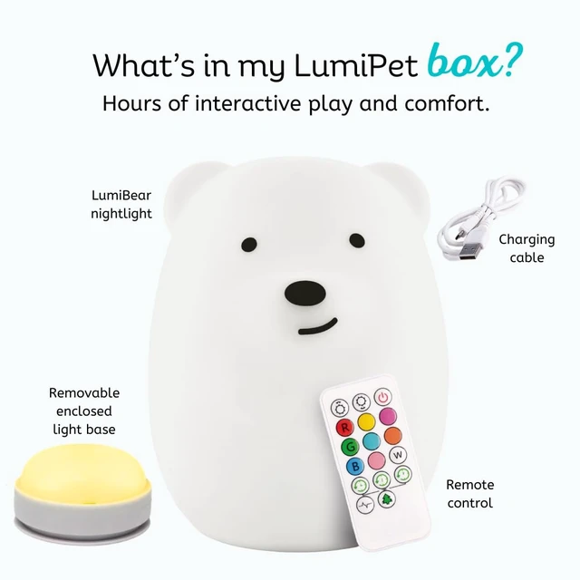 Alt view image 5 of 7 - Bear Squishy Night Light for Kids, Silicone Lamp with Remote | Tap Control | Rechargeable 9-Color Changing | Nursery Nightlight for Boys & Girls | Portable Animal Lamp | USB Cord Included