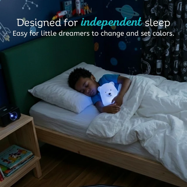 Alt view image 6 of 7 - Bear Squishy Night Light for Kids, Silicone Lamp with Remote | Tap Control | Rechargeable 9-Color Changing | Nursery Nightlight for Boys & Girls | Portable Animal Lamp | USB Cord Included