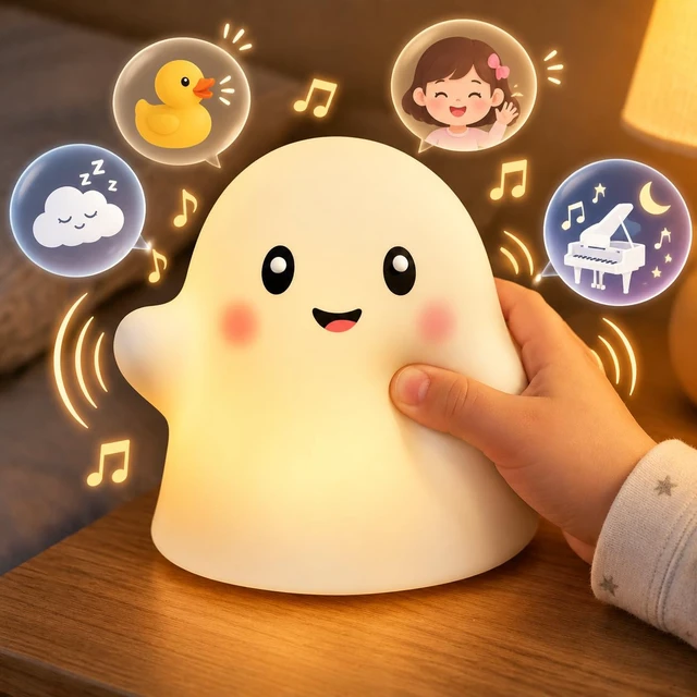 Alt view image 2 of 7 - Cute Ghost Night Light for Kids, Interactive Toy Ghost with Music | Kids Night Light & Interactive Ghost Toy 30-Min Timer Rechargeable Squishy White Noise Stepless Dimming