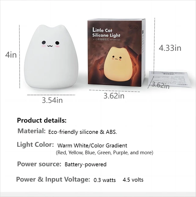 Alt view image 4 of 7 - Cat Night Lamp, 7 Colors, Silicone Squishy Cat Night, Battery Operated Night Light, Tap Control, LED Night Lamp, Cute Gifts for Girls and Boys, Nursery Nightlight
