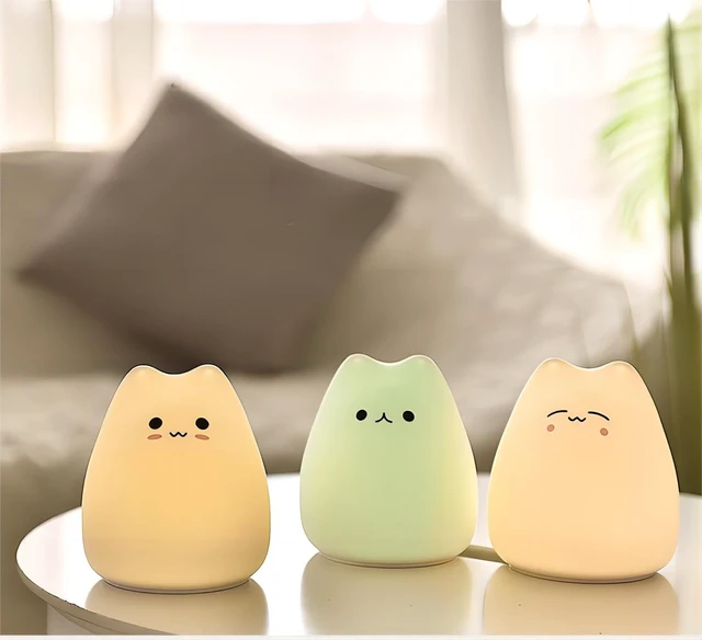 Alt view image 7 of 7 - Cat Night Lamp, 7 Colors, Silicone Squishy Cat Night, Battery Operated Night Light, Tap Control, LED Night Lamp, Cute Gifts for Girls and Boys, Nursery Nightlight