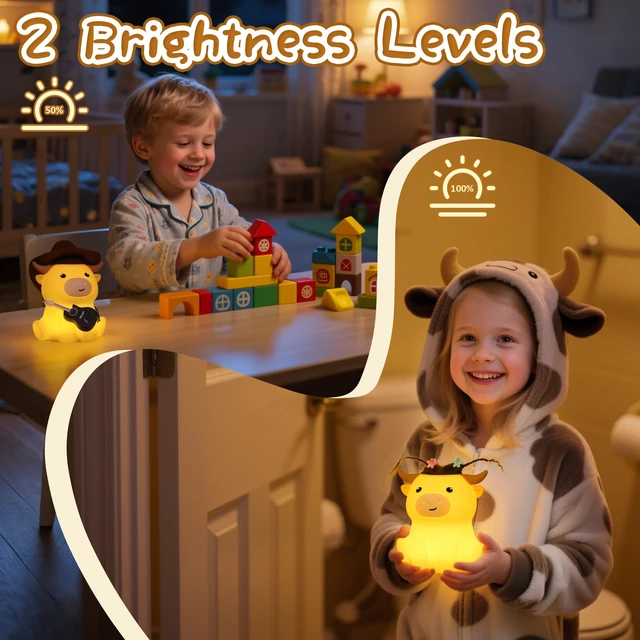 Alt view image 2 of 7 - Highland Cow Night Light, Squishy Silicone Lamp. Rechargeable, Dimmable with Timer, Touch Control for Bedside, Gift Nightlight for Breastfeeding Toddler Baby Kids (No Accessories Included)