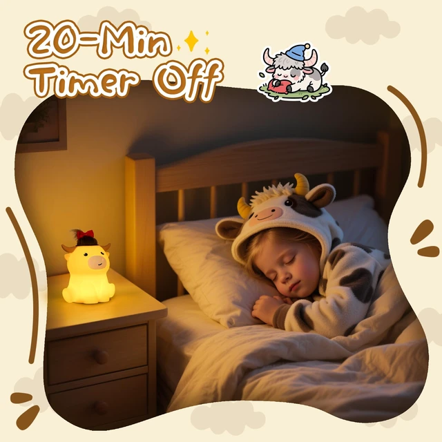 Alt view image 3 of 7 - Highland Cow Night Light, Squishy Silicone Lamp. Rechargeable, Dimmable with Timer, Touch Control for Bedside, Gift Nightlight for Breastfeeding Toddler Baby Kids (No Accessories Included)