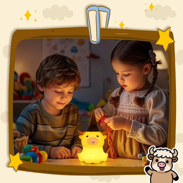 Alt view image 4 of 7 - Highland Cow Night Light, Squishy Silicone Lamp. Rechargeable, Dimmable with Timer, Touch Control for Bedside, Gift Nightlight for Breastfeeding Toddler Baby Kids (No Accessories Included)