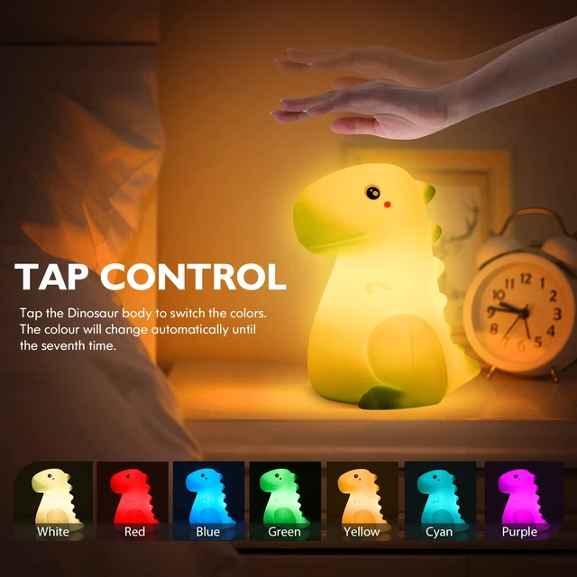 Alt view image 2 of 7 - LED Dinosaur Night Light for Kids, Touch Sensor Silicone 7 Colors | Room Decor for Boys Girls, Rechargeable Nursery Baby Nightlight Dinosaurs Lamp, Cute Bedside Lamp Funny Gifts