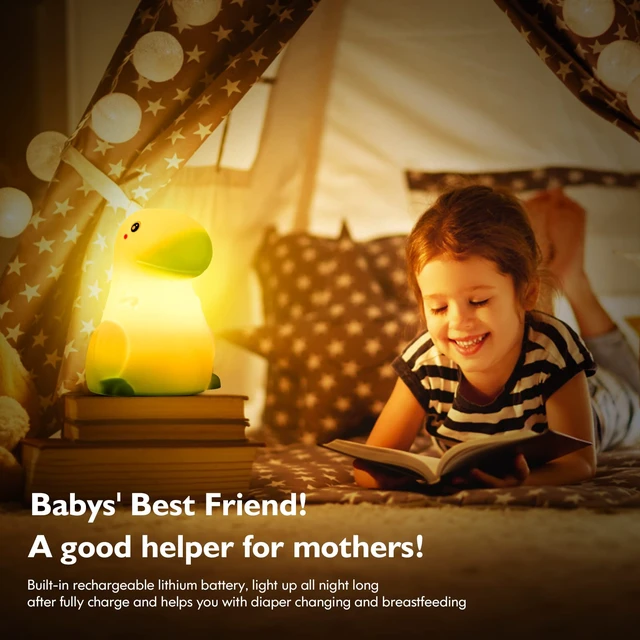 Alt view image 3 of 7 - LED Dinosaur Night Light for Kids, Touch Sensor Silicone 7 Colors | Room Decor for Boys Girls, Rechargeable Nursery Baby Nightlight Dinosaurs Lamp, Cute Bedside Lamp Funny Gifts
