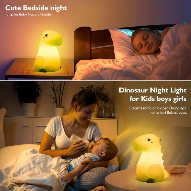 Alt view image 4 of 7 - LED Dinosaur Night Light for Kids, Touch Sensor Silicone 7 Colors | Room Decor for Boys Girls, Rechargeable Nursery Baby Nightlight Dinosaurs Lamp, Cute Bedside Lamp Funny Gifts