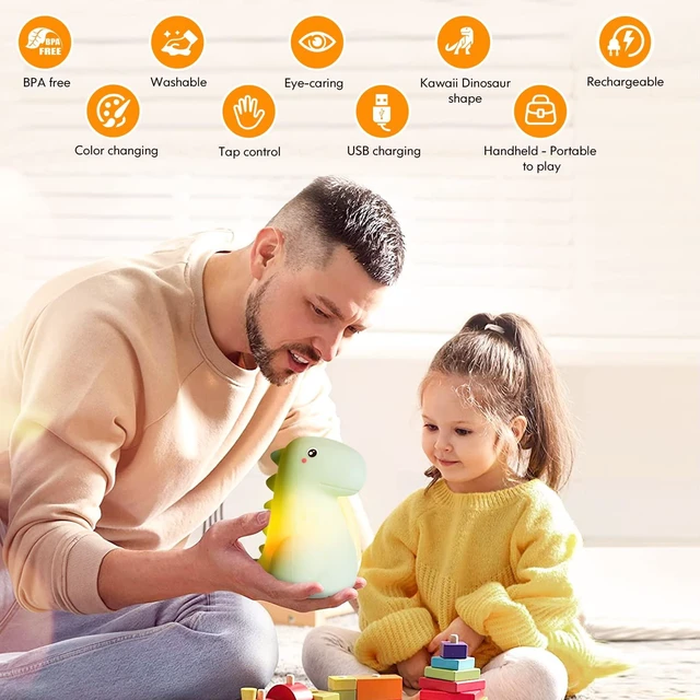 Alt view image 5 of 7 - LED Dinosaur Night Light for Kids, Touch Sensor Silicone 7 Colors | Room Decor for Boys Girls, Rechargeable Nursery Baby Nightlight Dinosaurs Lamp, Cute Bedside Lamp Funny Gifts