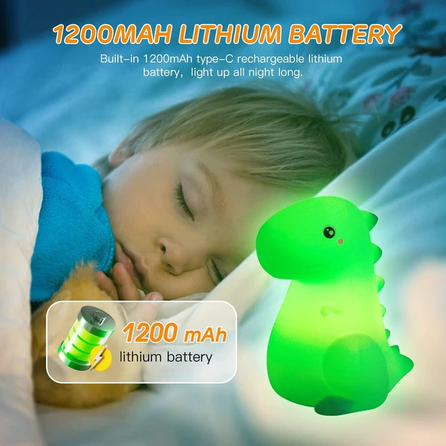 Alt view image 7 of 7 - LED Dinosaur Night Light for Kids, Touch Sensor Silicone 7 Colors | Room Decor for Boys Girls, Rechargeable Nursery Baby Nightlight Dinosaurs Lamp, Cute Bedside Lamp Funny Gifts