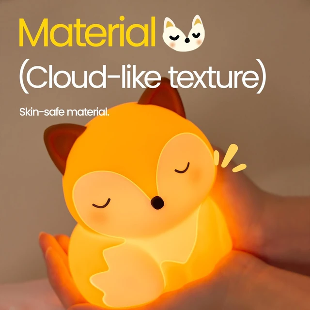 Alt view image 5 of 7 - Fox Night Light Silicone Squishy Animal Lamp with 30 Min Auto Timer | 3 Level Dimmable Bedside Nightlight with Tap Control Office Desk Ambient Lamp Unique White Elephant Gifts