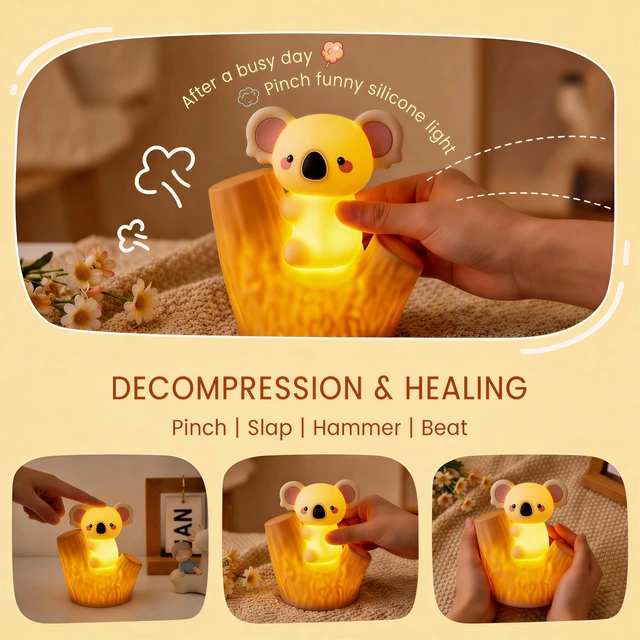 Alt view image 2 of 6 - Koala Tap Night Light USB Rechargeable Dimmable Timer RGB Color Changing Silicone Cute Cartoon LED Touch Lamp for Kids Bedroom Nursery Baby Toddler