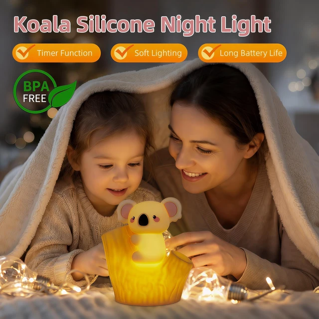 Alt view image 3 of 6 - Koala Tap Night Light USB Rechargeable Dimmable Timer RGB Color Changing Silicone Cute Cartoon LED Touch Lamp for Kids Bedroom Nursery Baby Toddler