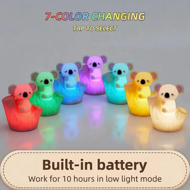 Alt view image 6 of 6 - Koala Tap Night Light USB Rechargeable Dimmable Timer RGB Color Changing Silicone Cute Cartoon LED Touch Lamp for Kids Bedroom Nursery Baby Toddler