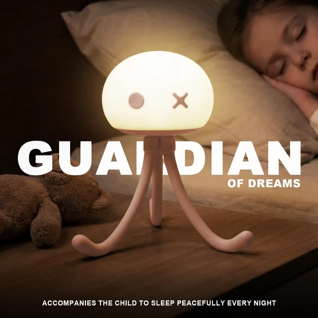 Alt view image 2 of 7 - Jellyfish Rechargeable Night Light for Kids Baby Nursery | Special Funny Gifts Room Decor, Cute Lamp with Soft Silicone Touch Control for Bed Frame & Breastfeeding, Light Pink