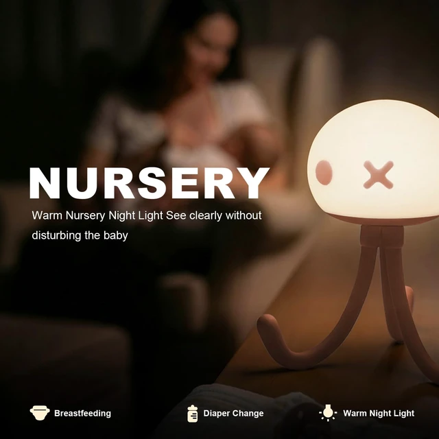 Alt view image 4 of 7 - Jellyfish Rechargeable Night Light for Kids Baby Nursery | Special Funny Gifts Room Decor, Cute Lamp with Soft Silicone Touch Control for Bed Frame & Breastfeeding, Light Pink