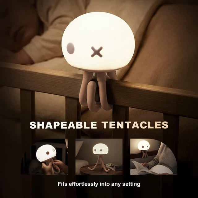 Alt view image 3 of 7 - Jellyfish Rechargeable Night Light for Kids Baby Nursery | Special Funny Gifts Room Decor, Cute Lamp with Soft Silicone Touch Control for Bed Frame & Breastfeeding, Light Pink
