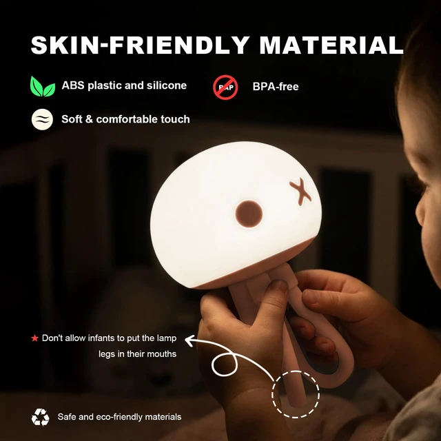 Alt view image 5 of 7 - Jellyfish Rechargeable Night Light for Kids Baby Nursery | Special Funny Gifts Room Decor, Cute Lamp with Soft Silicone Touch Control for Bed Frame & Breastfeeding, Light Pink