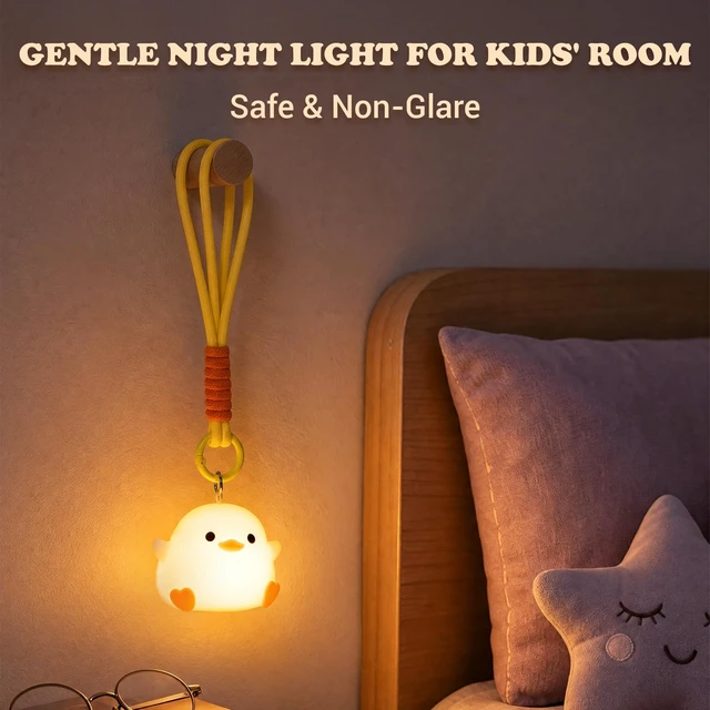 Alt view image 3 of 7 - Mini Duck Night Light with Lanyard, 8 Color Changing Rechargeable | Portable Mini Night Light for Kids, Soft Silicone Duck Squishy Cute Lamp for Bedroom & Camping, Gifts
