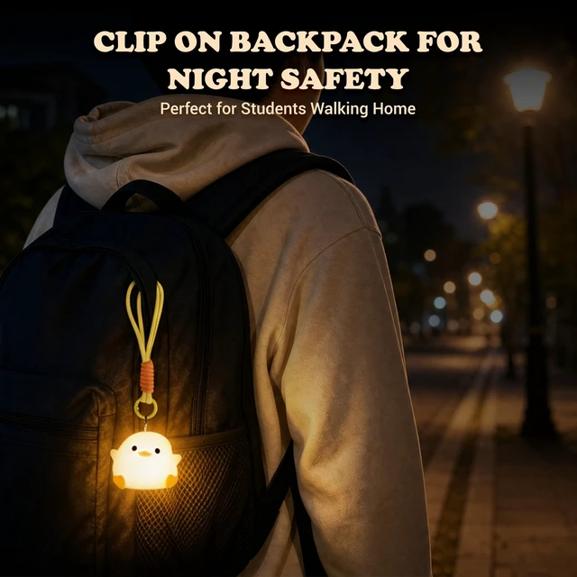 Alt view image 4 of 7 - Mini Duck Night Light with Lanyard, 8 Color Changing Rechargeable | Portable Mini Night Light for Kids, Soft Silicone Duck Squishy Cute Lamp for Bedroom & Camping, Gifts