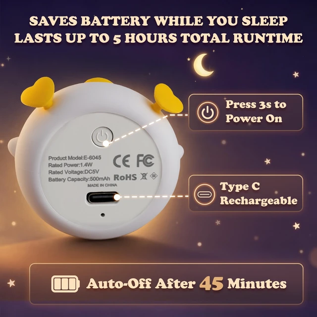 Alt view image 5 of 7 - Mini Duck Night Light with Lanyard, 8 Color Changing Rechargeable | Portable Mini Night Light for Kids, Soft Silicone Duck Squishy Cute Lamp for Bedroom & Camping, Gifts