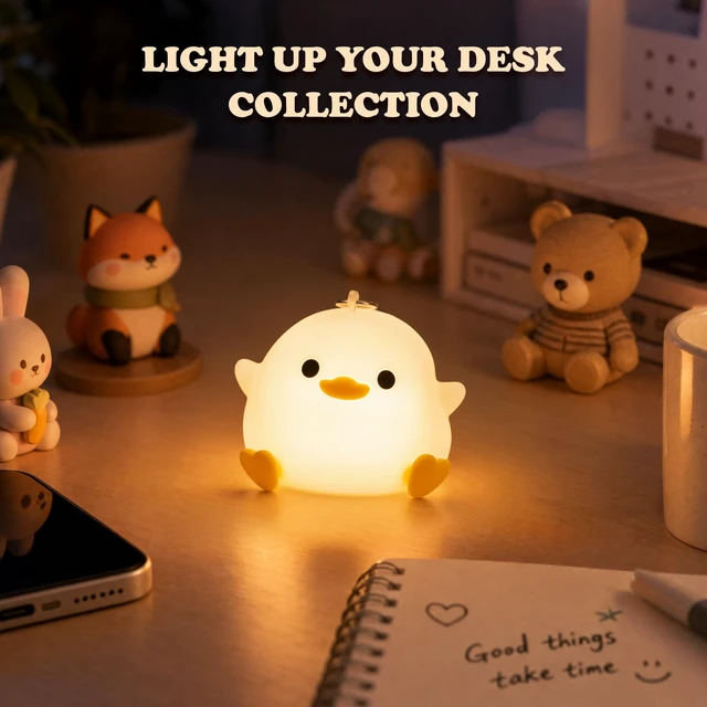 Alt view image 6 of 7 - Mini Duck Night Light with Lanyard, 8 Color Changing Rechargeable | Portable Mini Night Light for Kids, Soft Silicone Duck Squishy Cute Lamp for Bedroom & Camping, Gifts