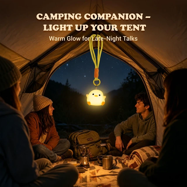 Alt view image 7 of 7 - Mini Duck Night Light with Lanyard, 8 Color Changing Rechargeable | Portable Mini Night Light for Kids, Soft Silicone Duck Squishy Cute Lamp for Bedroom & Camping, Gifts