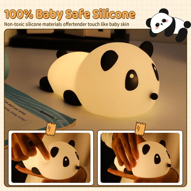 Alt view image 2 of 7 - Panda Night Light for Kids: Squishy Silicone Animal Light | 7 Soft Colors,Tap Control,Rechargeable,Sleep Timer,Battery Baby Nightlight for Childrens Room & Nursery,Bedside Touch Lamp
