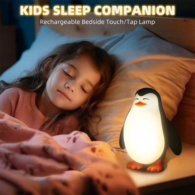 Alt view image 2 of 6 - Cute Penguin Night Light for Kids, 3 Level Dimmable Nursery Lamp | Cute Silicone Squishy Lighted Penguin Tap Light, Rechargeable Bedside Touch Lamp for Toddler Baby