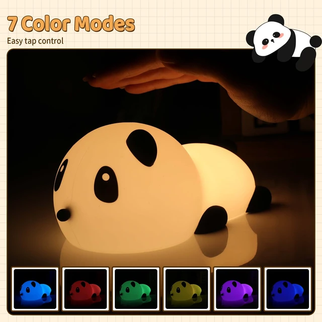 Alt view image 3 of 7 - Panda Night Light for Kids: Squishy Silicone Animal Light | 7 Soft Colors,Tap Control,Rechargeable,Sleep Timer,Battery Baby Nightlight for Childrens Room & Nursery,Bedside Touch Lamp