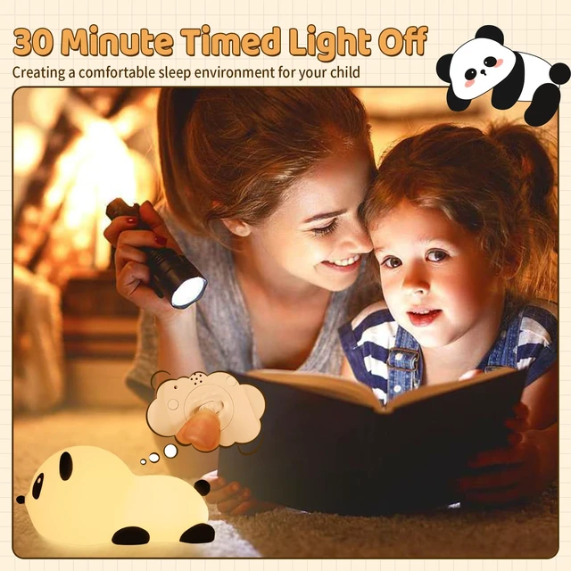 Alt view image 4 of 7 - Panda Night Light for Kids: Squishy Silicone Animal Light | 7 Soft Colors,Tap Control,Rechargeable,Sleep Timer,Battery Baby Nightlight for Childrens Room & Nursery,Bedside Touch Lamp