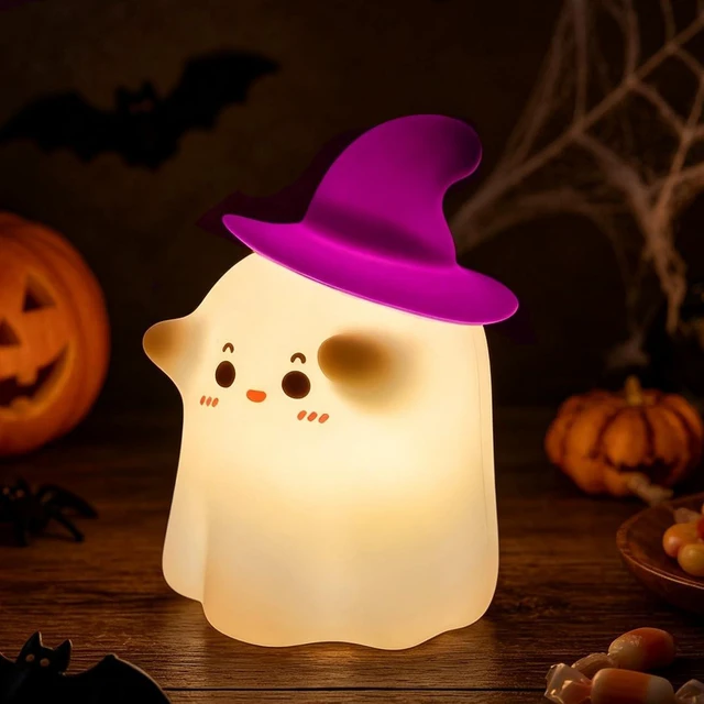 Main image of Halloween Cute Ghost LED Night Lights Rechargeable Silicone Tap Control Lamp for Nursery Kids Halloween Decor Gift